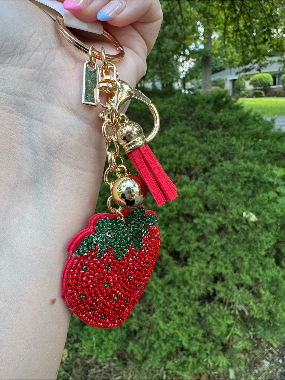 NWT! Strawberry Bedazzled Strawberry Bag Charm Keychain